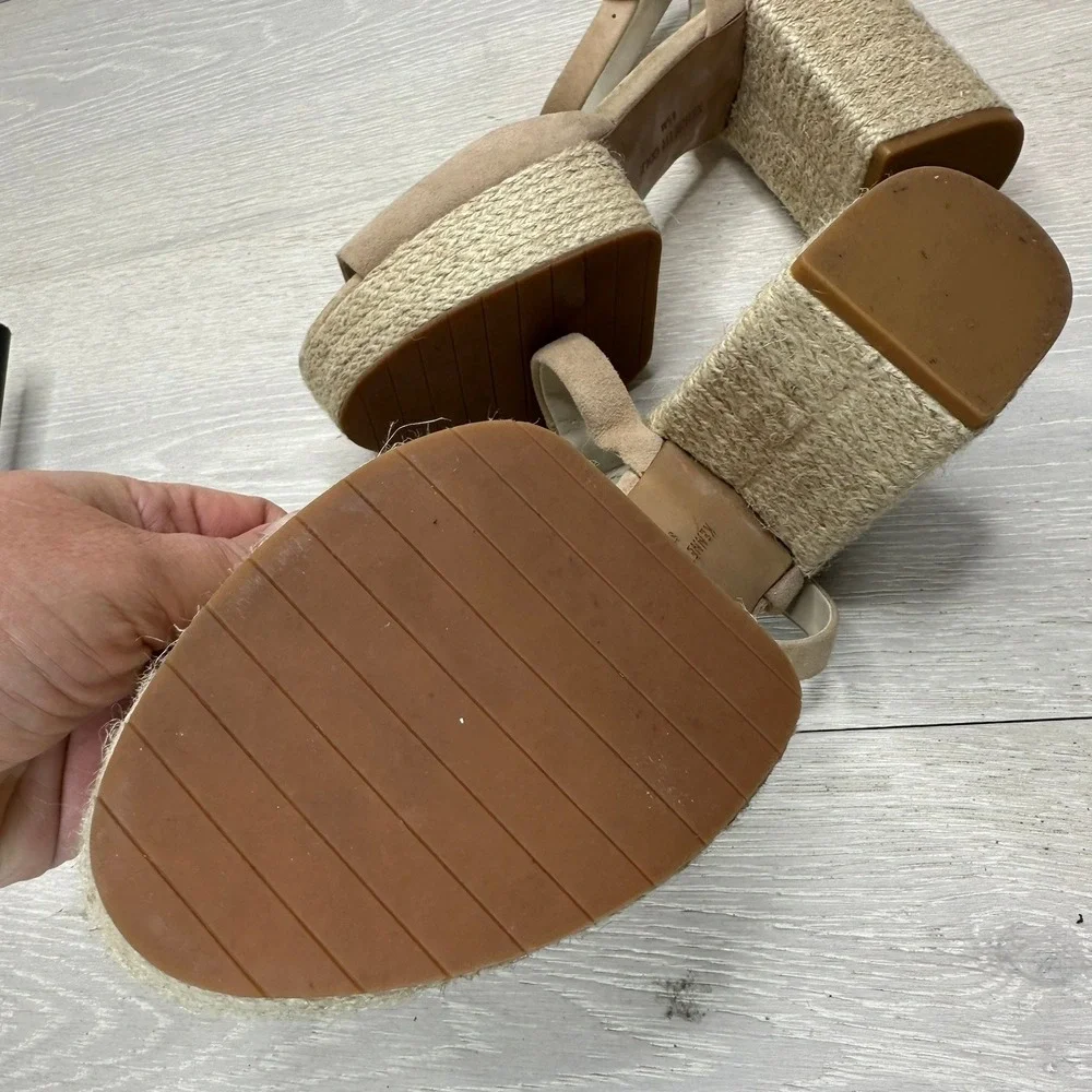Kenneth Cole Pheonix Platform Espadrille Sandals Womens 8.5M Tan Suede Wedge